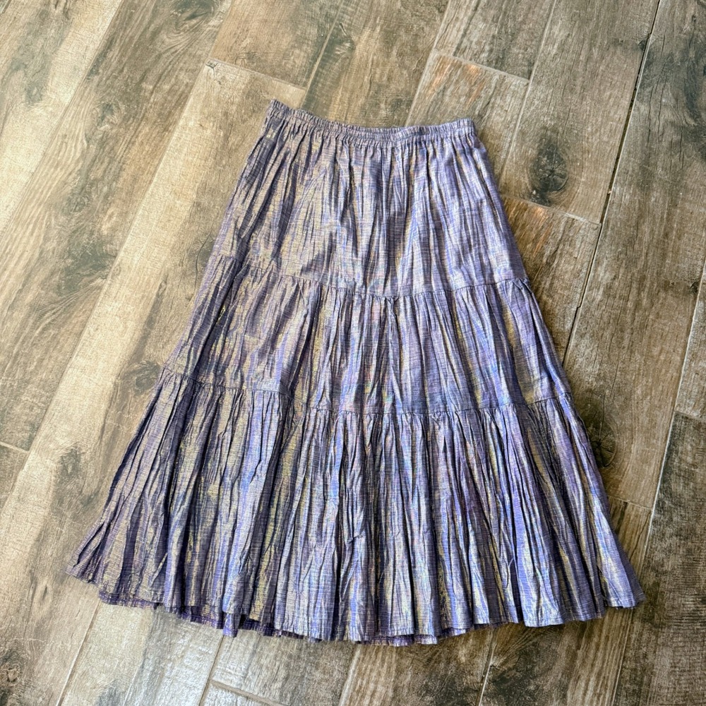 Alfredos Wife Vintage Boho Iridescent Shimmer Tiered Maxi Skirt, Purple, M - Picture 4 of 6